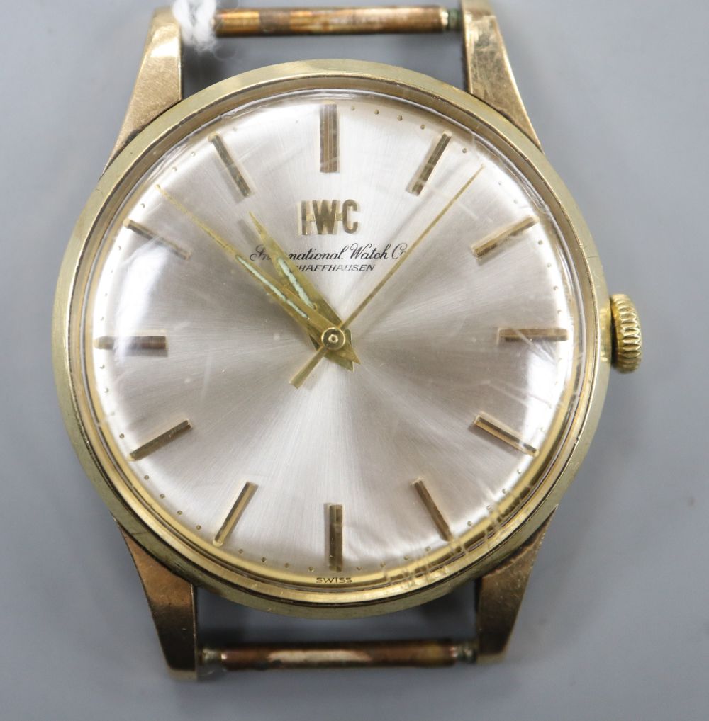 A gentlemans 9ct gold International Watch Company manual wind wrist watch, no strap.
